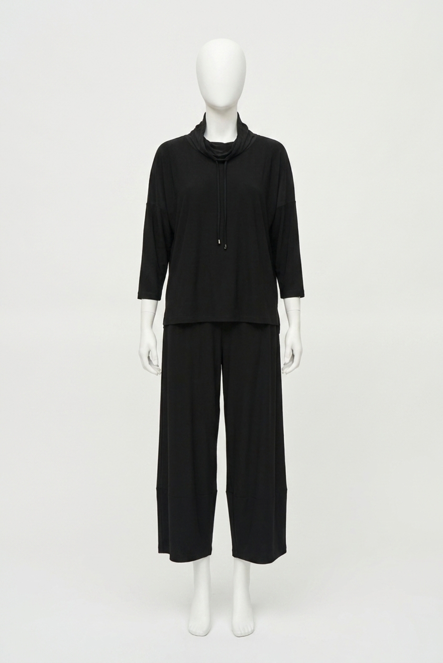 NEW JOSEPH RIBKOFF drawstring cowl neck cropped jumpsuit in black